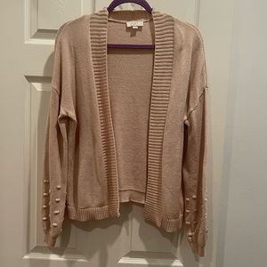Loft Beige Open Front Cardigan with Design on Sleeve - Size Medium